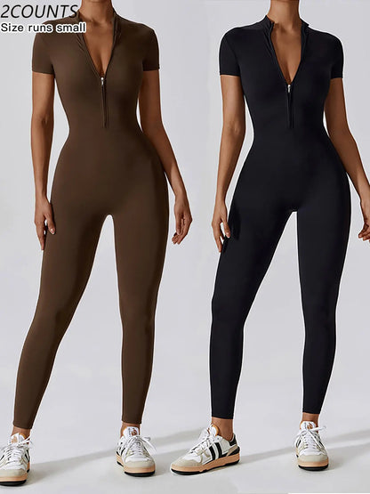 Women's Quick Dry Zipper Jumpsuit for Yoga and Gym Workout