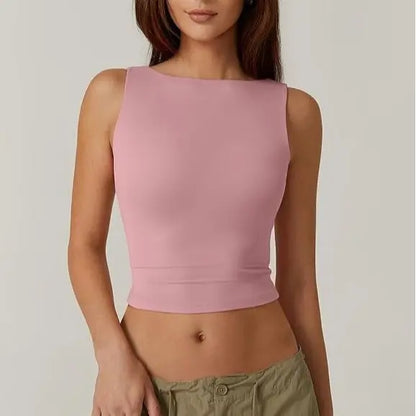 High Neck Open Back Sleeveless Crop Tank