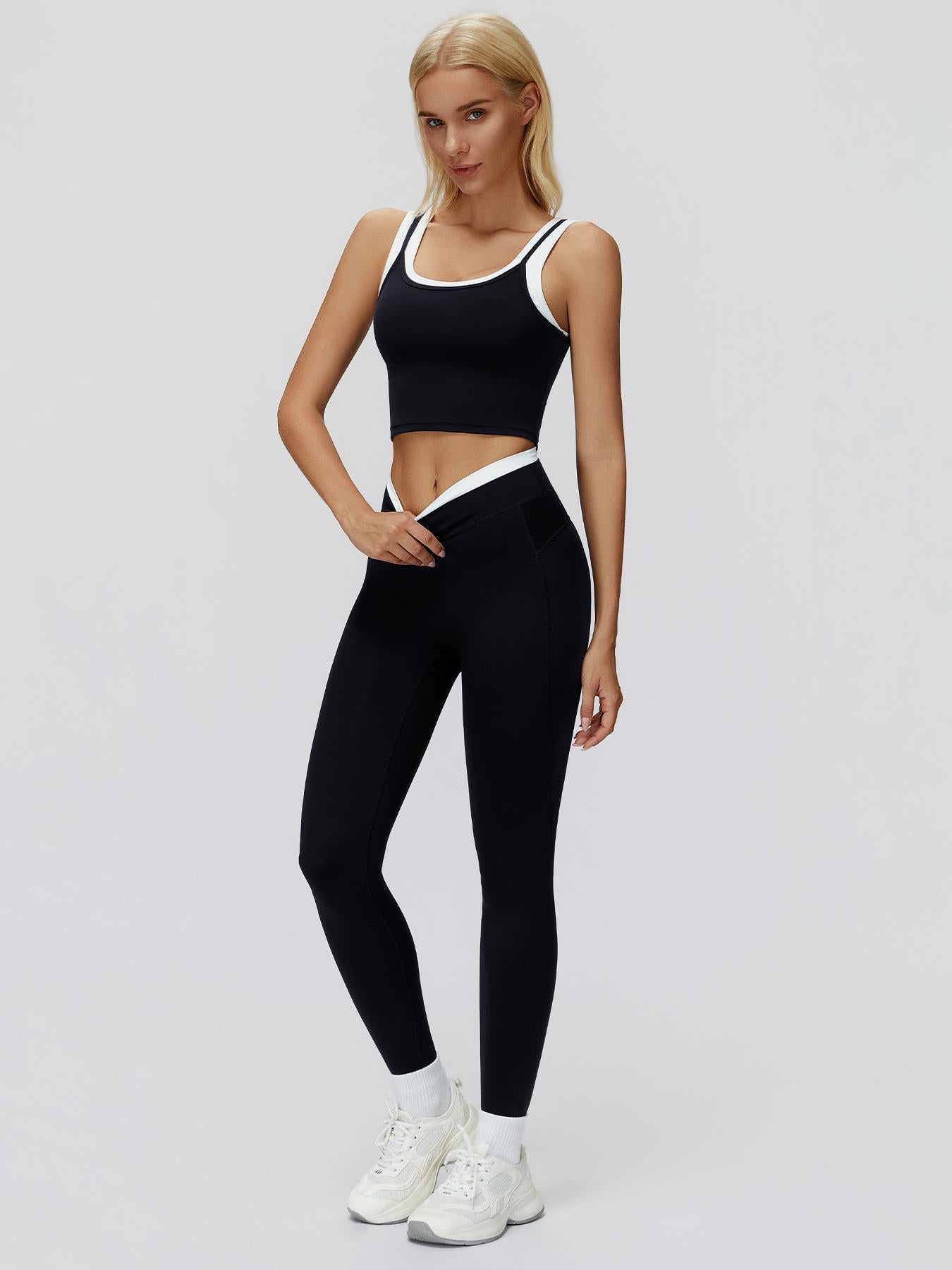 Women's 2-Piece Colorblock Yoga Set, High-Waisted Ribbed Casual Fitness Sportswear - image 13