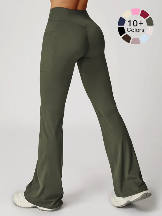 High Waist Naked Feeling Flare Pants Women, Cross Waist Wide Leg Micro Flared Outdoor Casual Sports Pants - image 7
