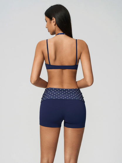 Polka Dot Yoga Set, Halter Neck Strappy Fake Two-Piece Sports Quick-Dry Running Fitness Set - image 12