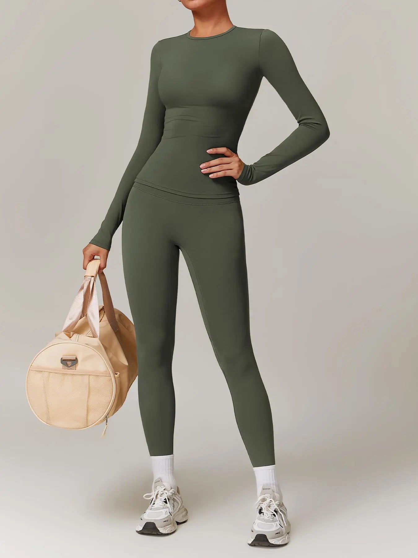 Women’s Quick Dry Long Sleeve & High Waist Leggings Sets for Fitness