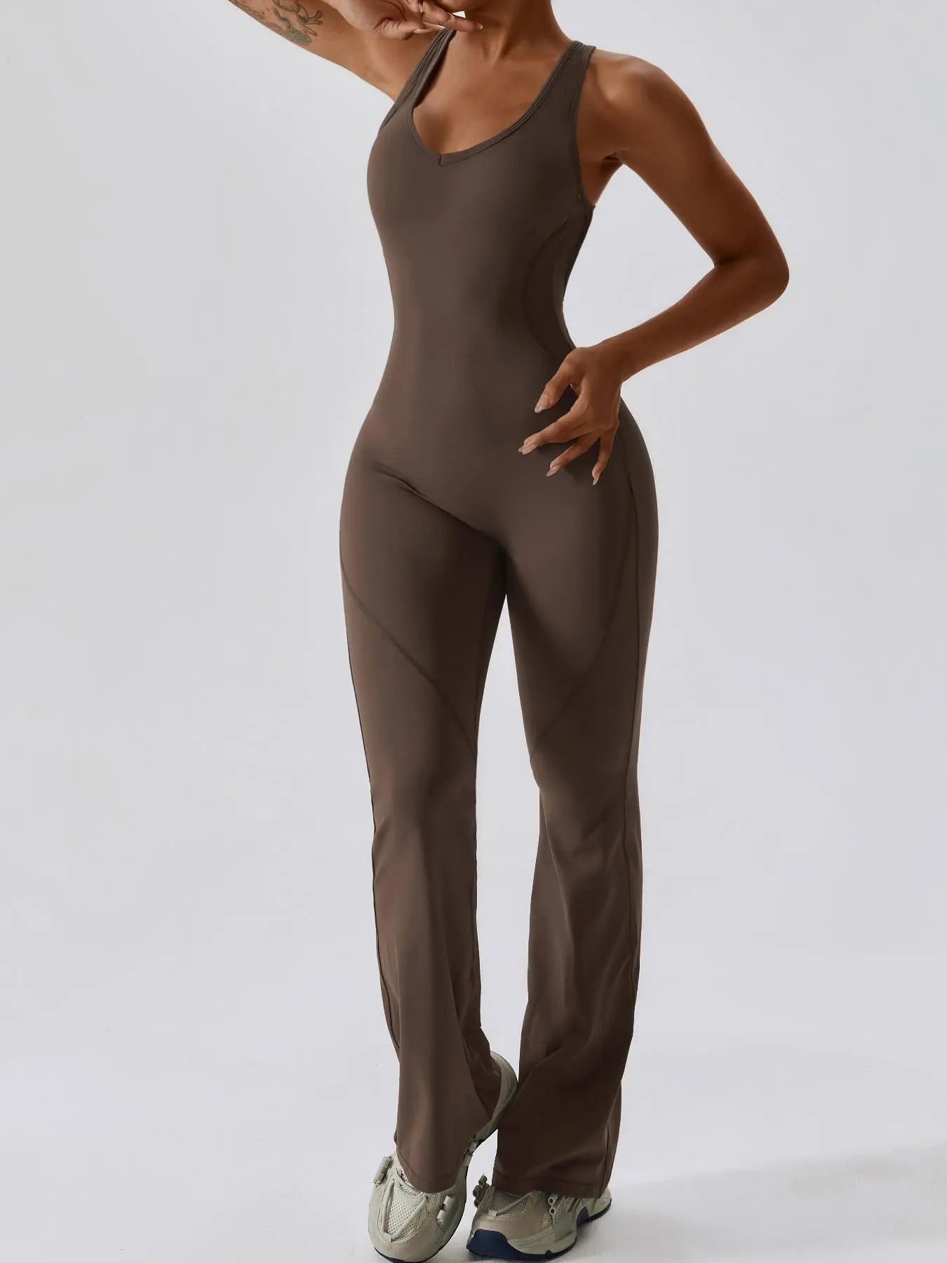 Women's Solid Cut Out Backless Sports Tummy Control Jumpsuit, Quick Drying U Neck Sleeveless Jumpsuit… - image 6