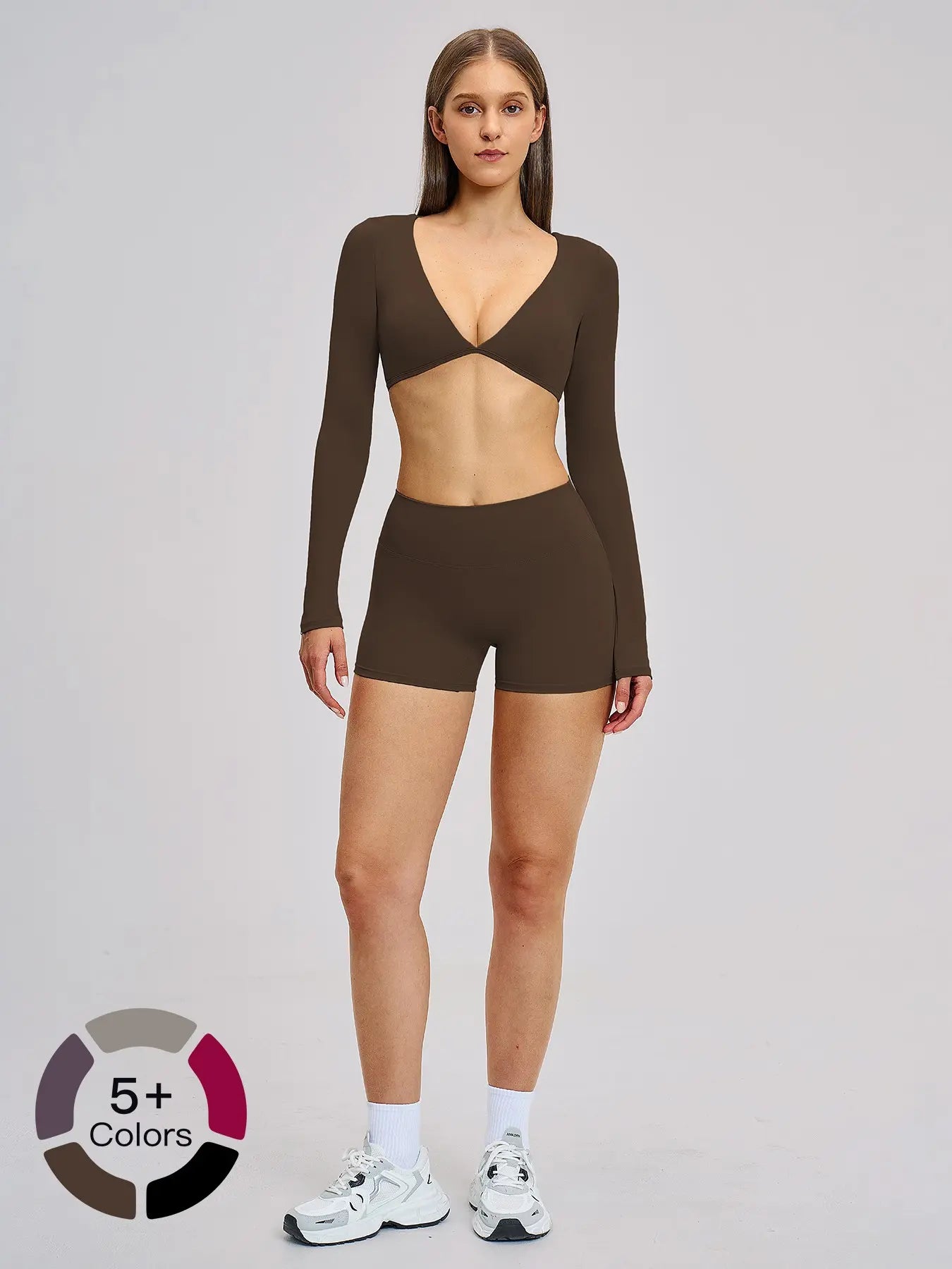 Women's Long Sleeve Yoga Set, Sporty Plain