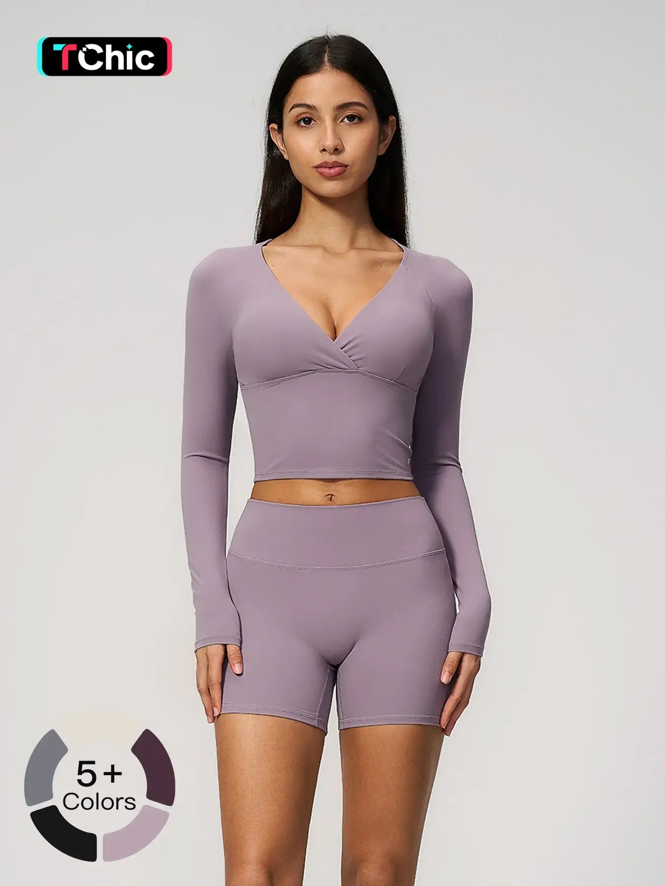 Terry Knit Workout Set, Push-Up Shockproof Dual-Layer Waistband