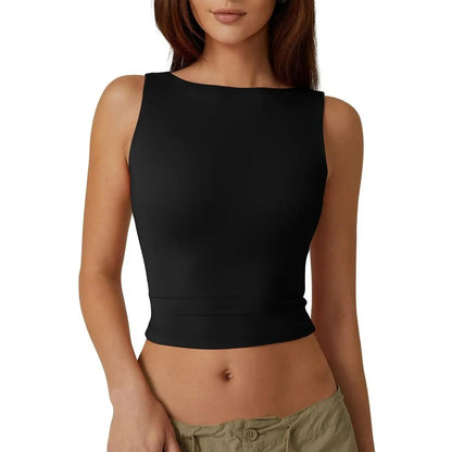 High Neck Open Back Sleeveless Crop Tank