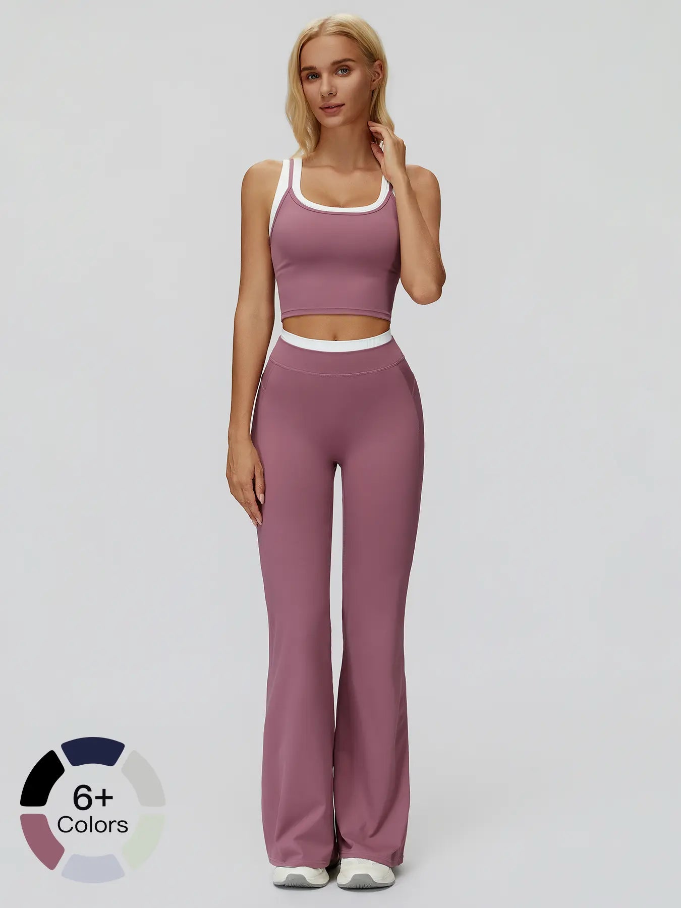Women's Two-Piece Colorblock Yoga Set, High-Waisted Ribbed Casual Fitness Sportswear