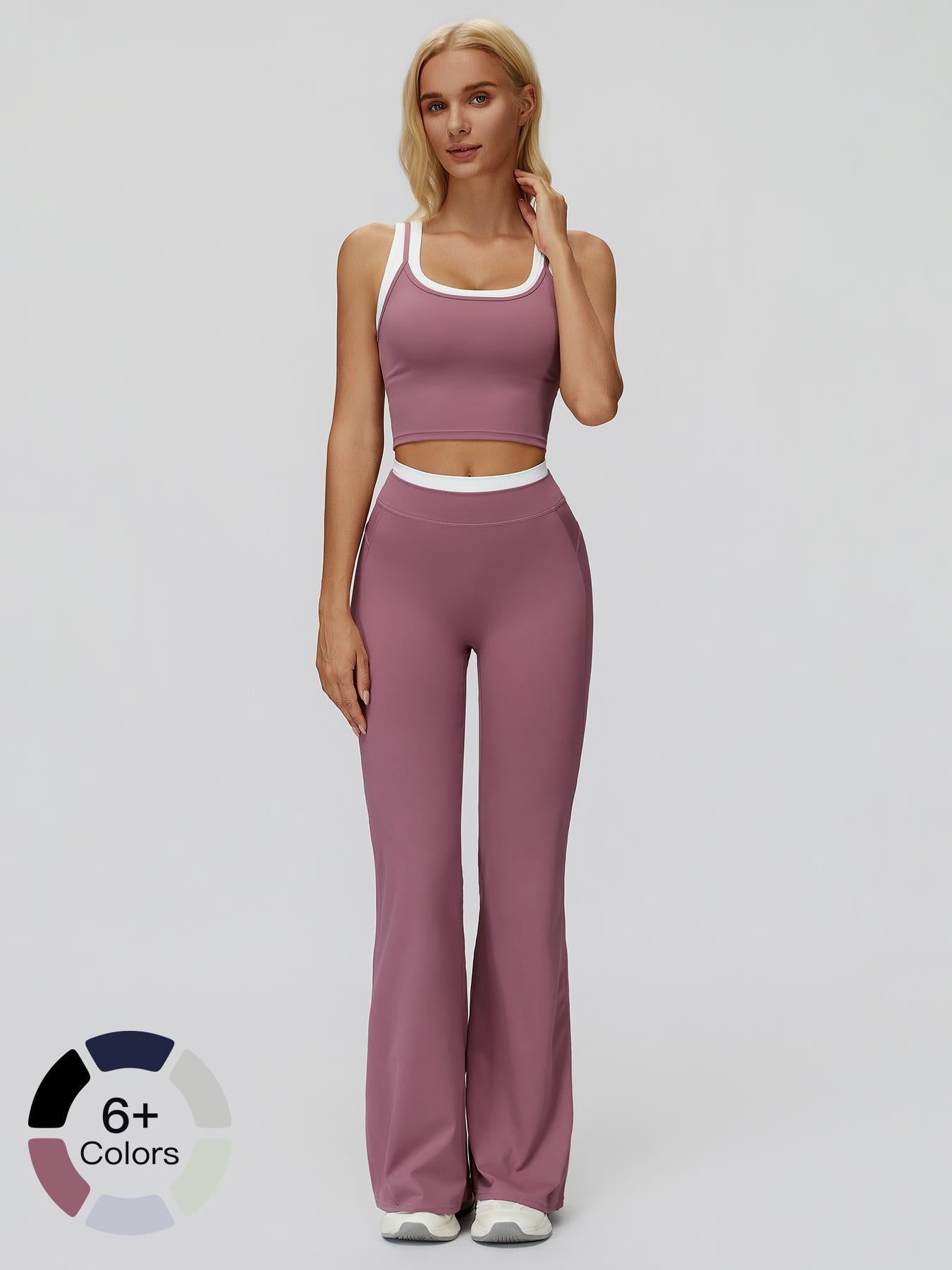 Women's Two-Piece Colorblock Yoga Set, High-Waisted Ribbed Casual Fitness Sportswear - image 20
