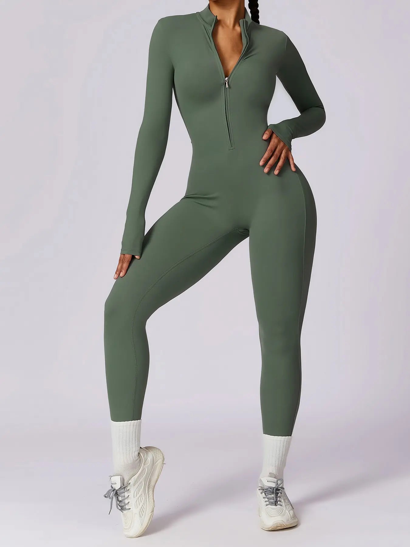 Women's Solid Zip Up Long Sleeve Sports Jumpsuit - image 3