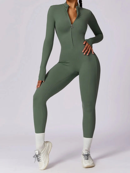 Women's Solid Zip Up Long Sleeve Sports Jumpsuit - image 3