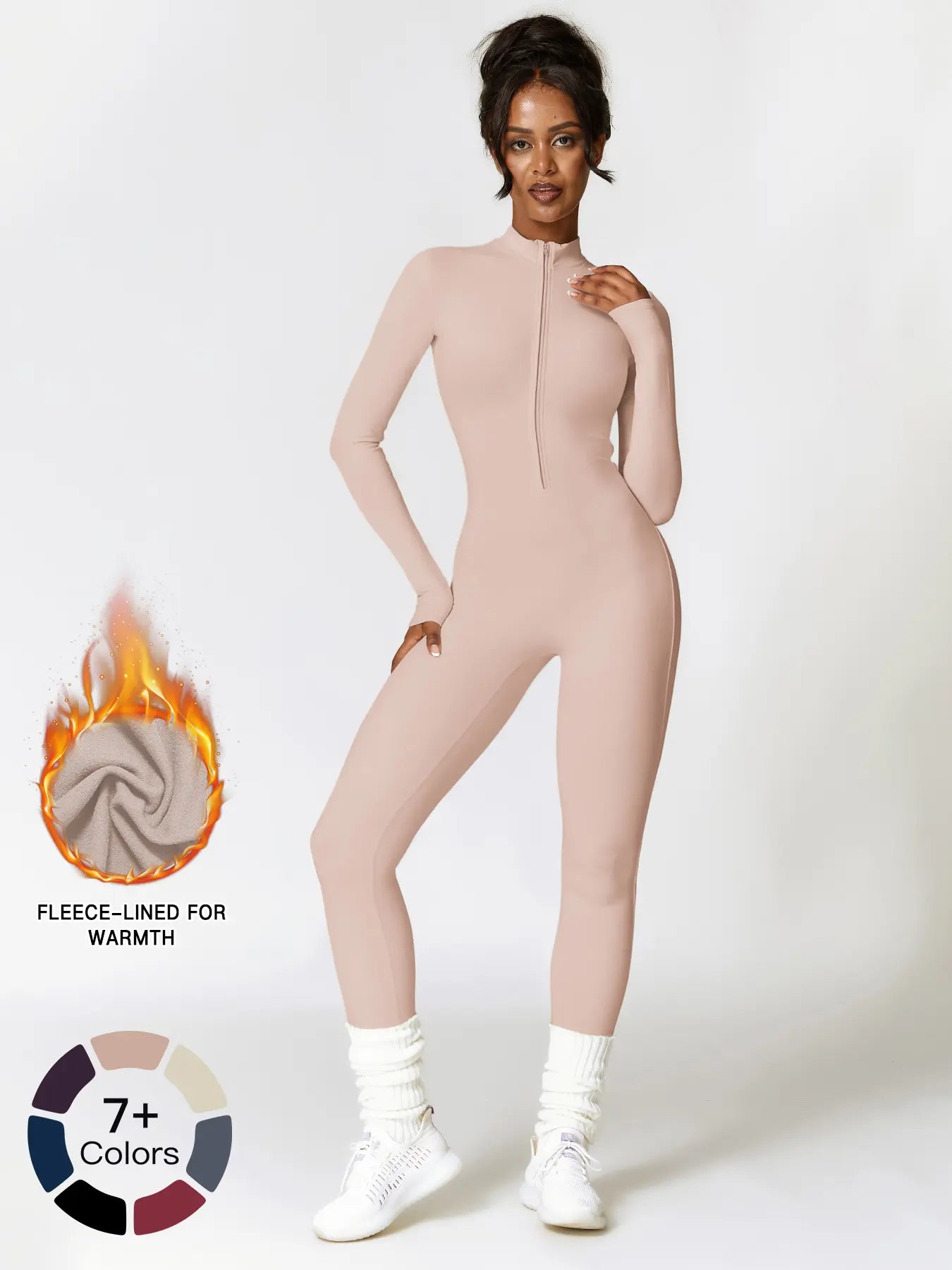 Women's Solid Zip-up Skiing Jumpsuit - Sporty Activewear