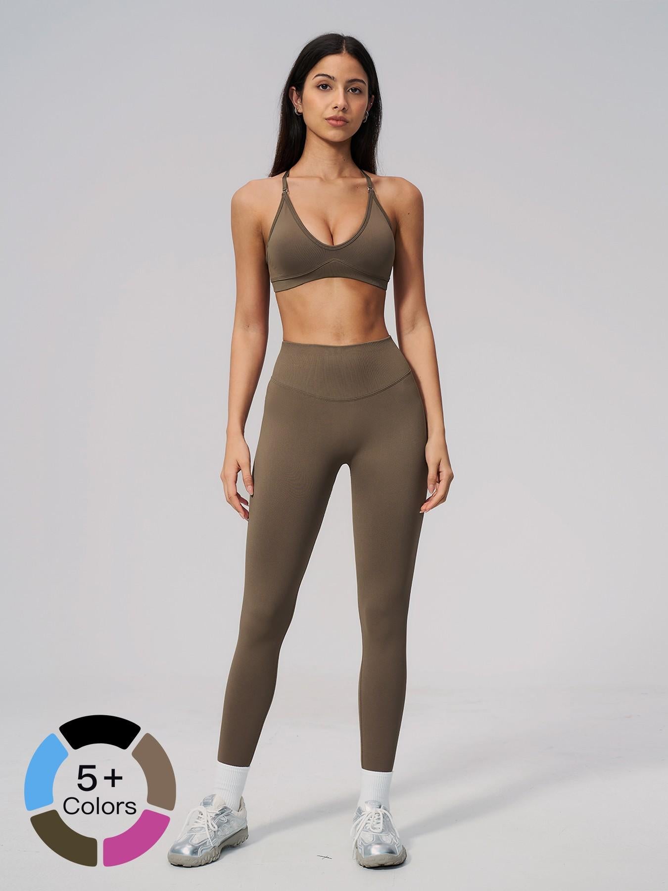 Seamless Knitted Sport Set, Cross Back Waist Trainer High-Waist Fitness Running Yoga for Women - image 13