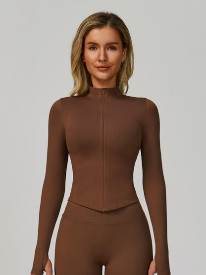 Women's Stand Collar Zipper Long Sleeve Yoga Jacket, Tight Fit Quick-Dry Yoga Wear - image 15