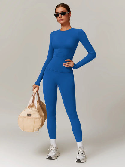 Women’s Quick Dry Long Sleeve & High Waist Leggings Sets for Fitness