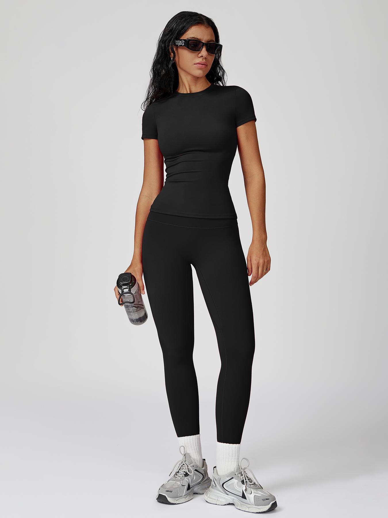 Women's High-Strength Yoga Set, Sporty High Stretch Round Neck Slim-Fit Workout - image 16