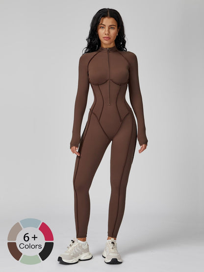 Women's High-Intensity Yoga Workout, Colorblock Stand Collar Romper - image 12