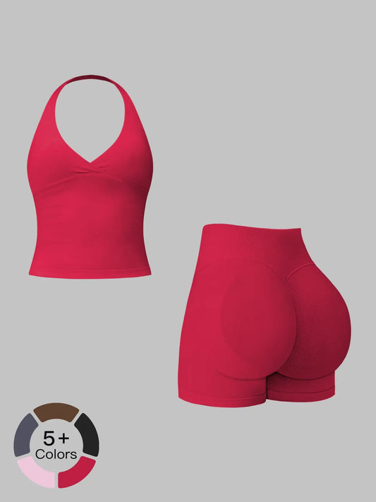 Women's Yoga Set, Halter V-Neck Slimming Lifted Butt Tummy Control - image 2