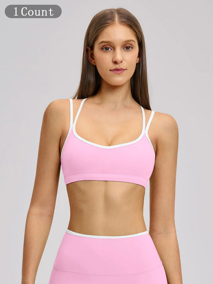 Colorblock Skin-Touch Sports Bra, Quick-Dry Tight-Fitting Cross-Back Sport Tank Top