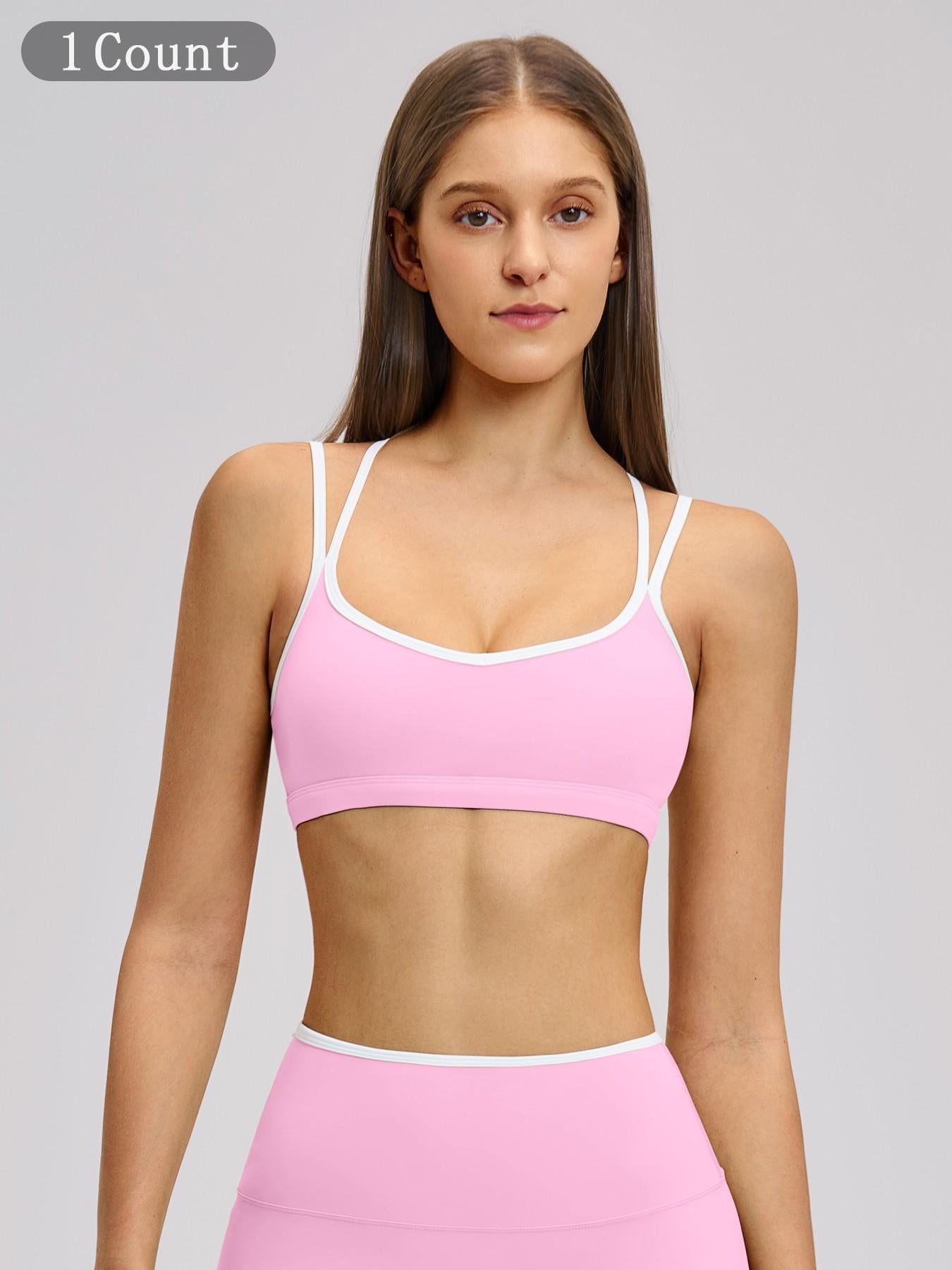 Colorblock Skin-Touch Stretch Sports Bra, Sporty Bra - image 8