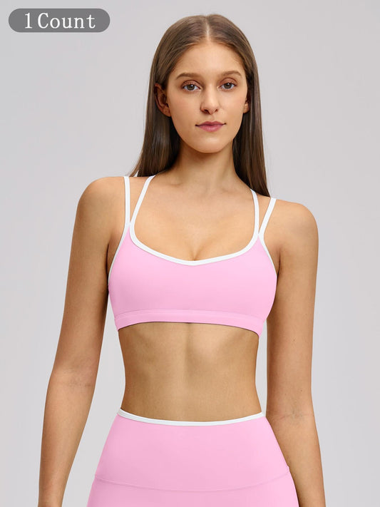 Colorblock Skin-Touch Stretch Sports Bra, Sporty Bra - image 8
