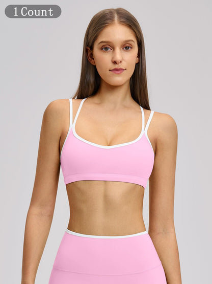 Colorblock Skin-Touch Sports Bra, Quick-Dry Tight-Fitting Cross-Back Sport Tank Top - image 22
