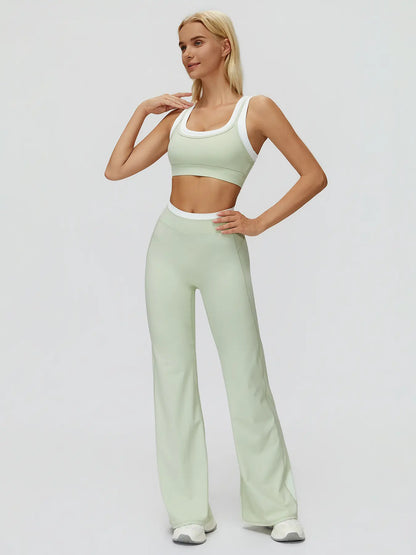 Women's Two-Piece Colorblock Yoga Set, High-Waisted Ribbed Casual Fitness Sportswear - image 8