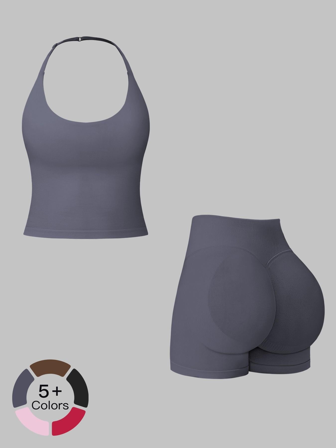 Seamless Athletic Yoga Set Neckline Back Beauty Lift Butt Tight Outdoor Running Fitness Two-Piece Women's - image 19