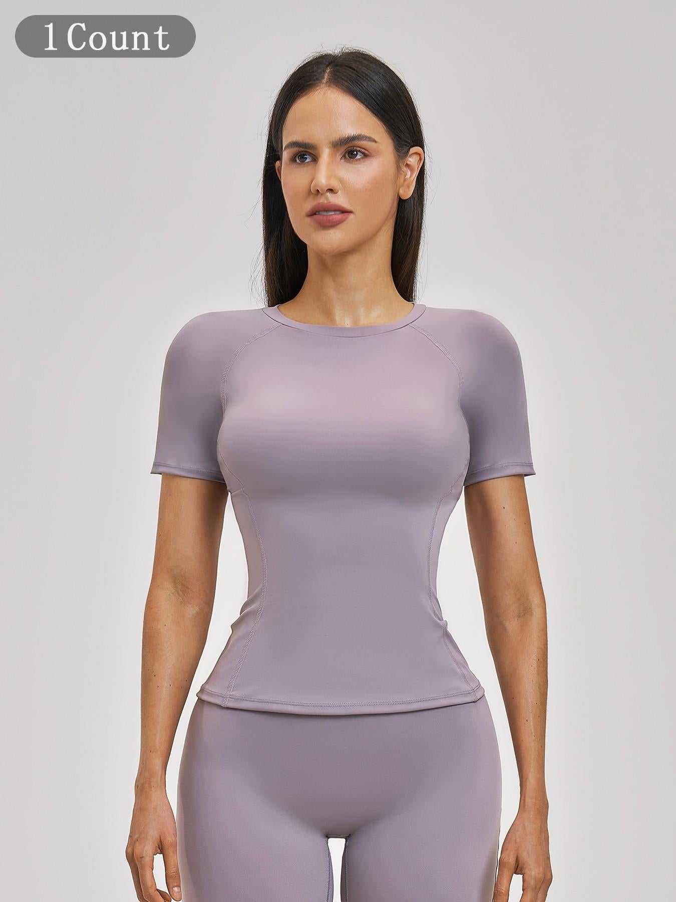 Women's Fitted Yoga T-Shirt, Short Sleeve Round Neck - image 21