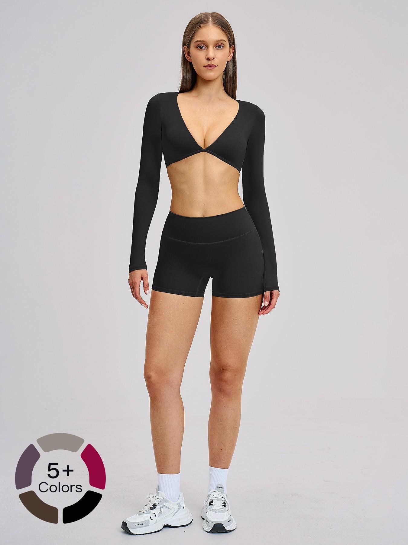 Women's Long Sleeve Yoga Set, Sporty Plain - image 11