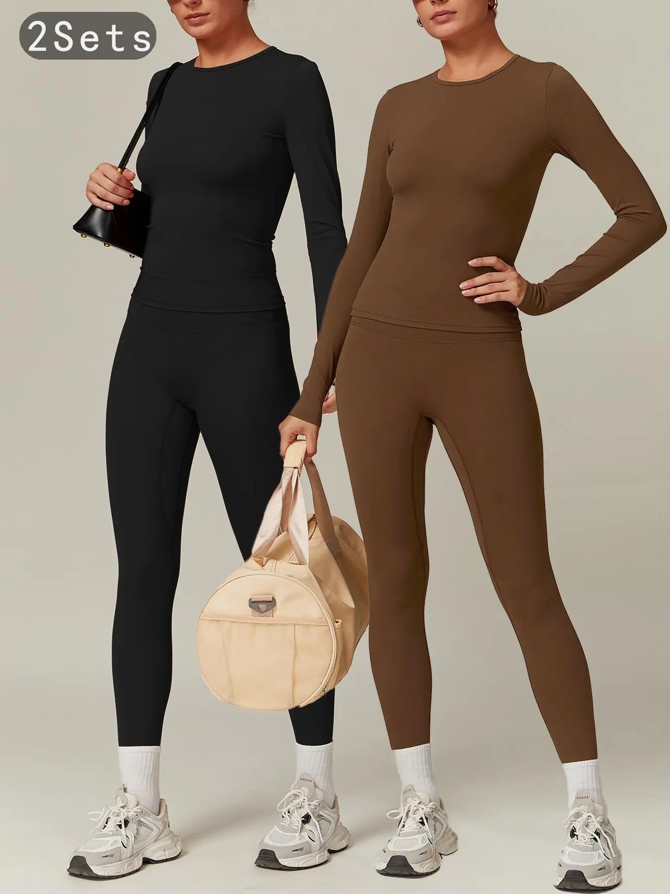 Women’s Quick Dry Long Sleeve & High Waist Leggings Sets for Fitness