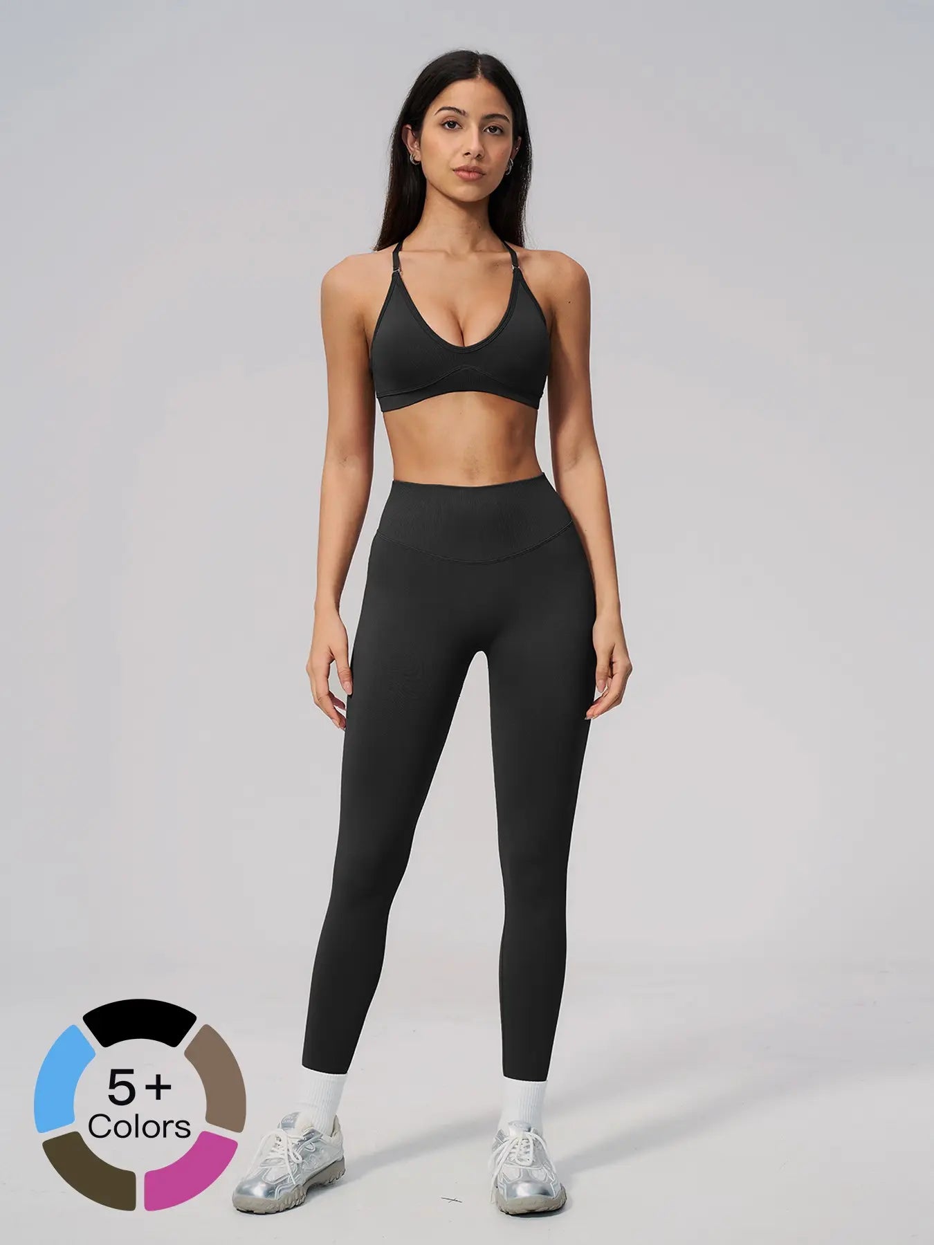 Seamless Knitted Sport Set, Cross Back Waist Trainer High-Waist Fitness Running Yoga for Women