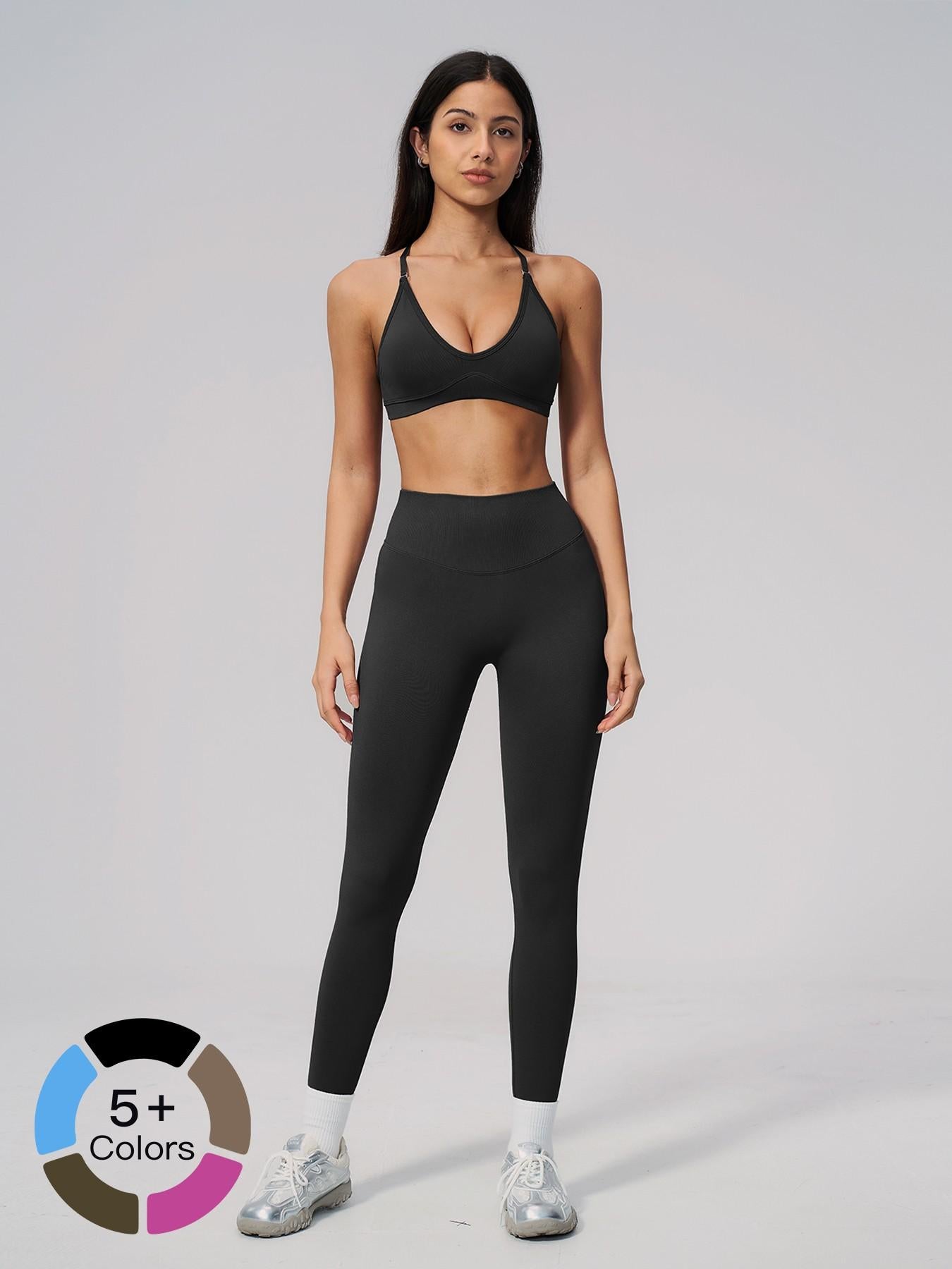 Seamless Knitted Sport Set, Cross Back Waist Trainer High-Waist Fitness Running Yoga for Women - image 19