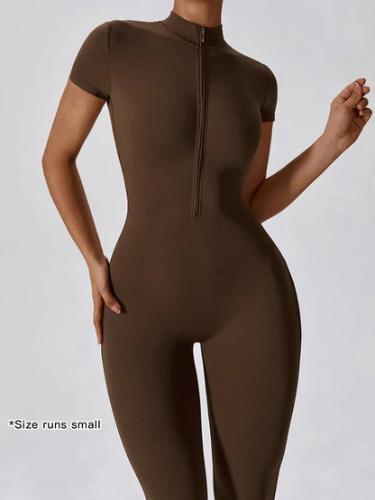 Women's Quick Dry Zipper Jumpsuit for Yoga and Gym Workout