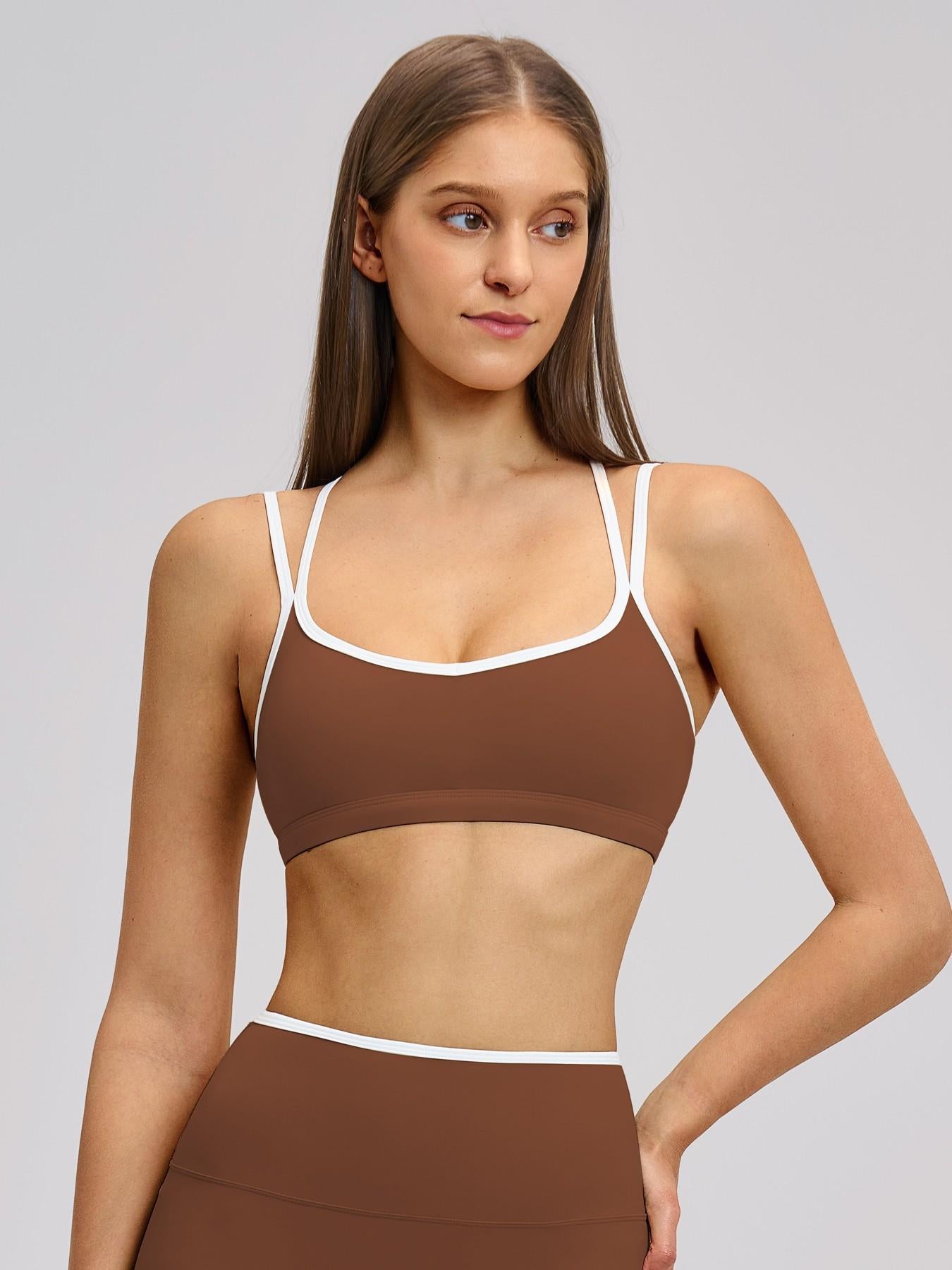 Colorblock Skin-Touch Sports Bra, Quick-Dry Tight-Fitting Cross-Back Sport Tank Top - image 10