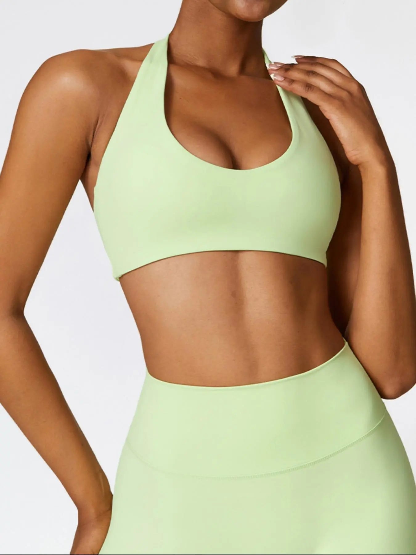Women's Solid Wireless Halter Sports Bra, Breathable Comfortable High Stretch Sports Bra - image 4