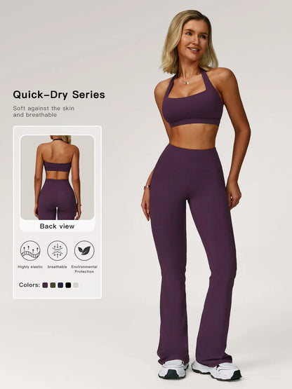 Cloud Sensory Backless Yoga Set, Halter Neck High Stretch Sporty Tight Fit Quick-Dry Fitness Clothing - image 2