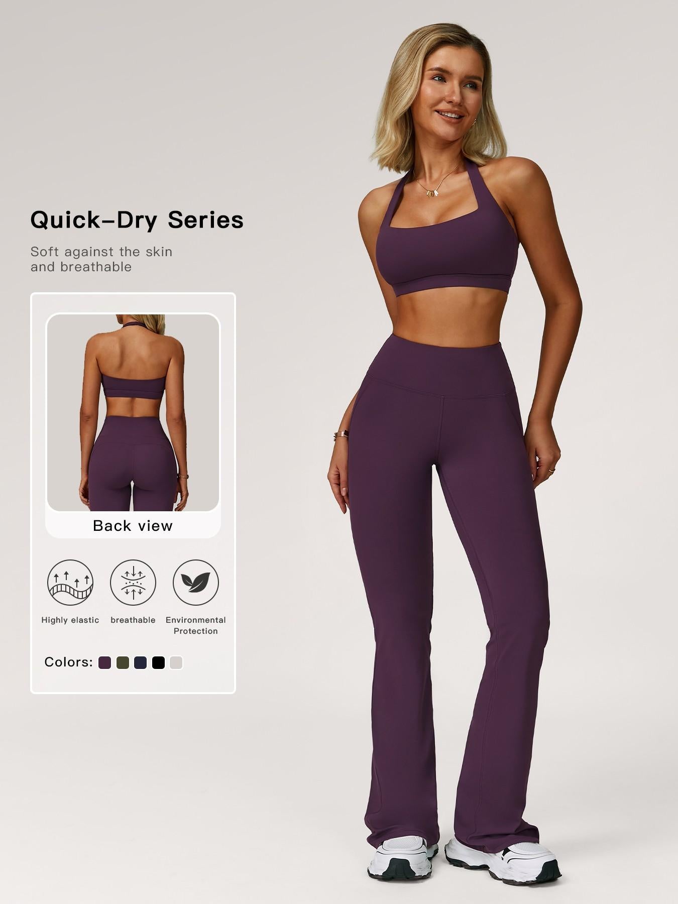 Cloud Sensory Backless Yoga Set, Halter Neck High Stretch Sporty Tight Fit Quick-Dry Fitness Clothing - image 17