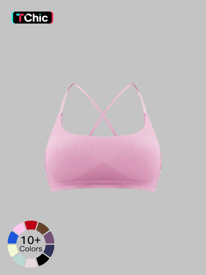 Seamless Cross Back Sports Bra, Adjustable Running Yoga Bra