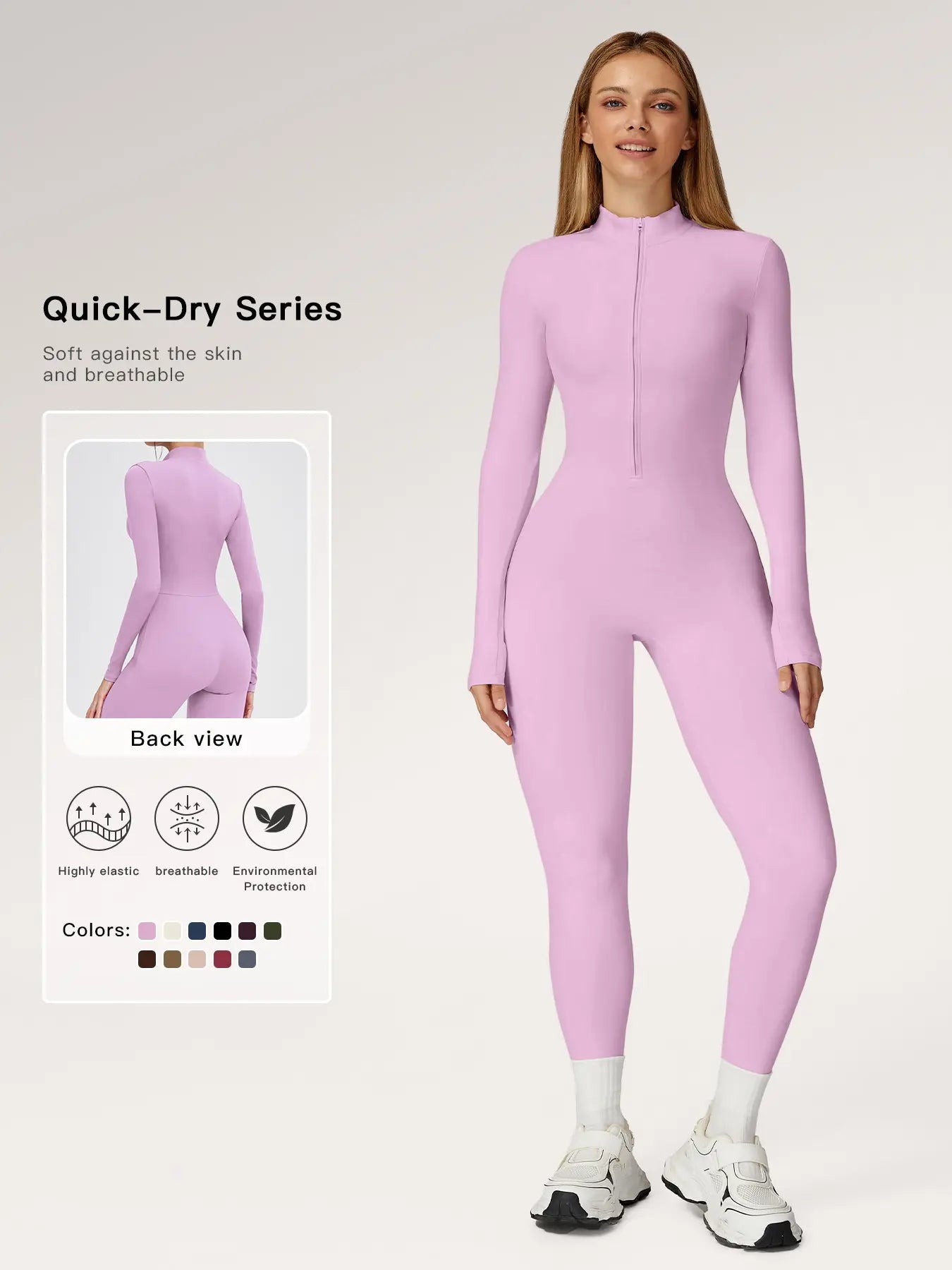 Women's Solid Zip-up Skiing Jumpsuit - Sporty Activewear