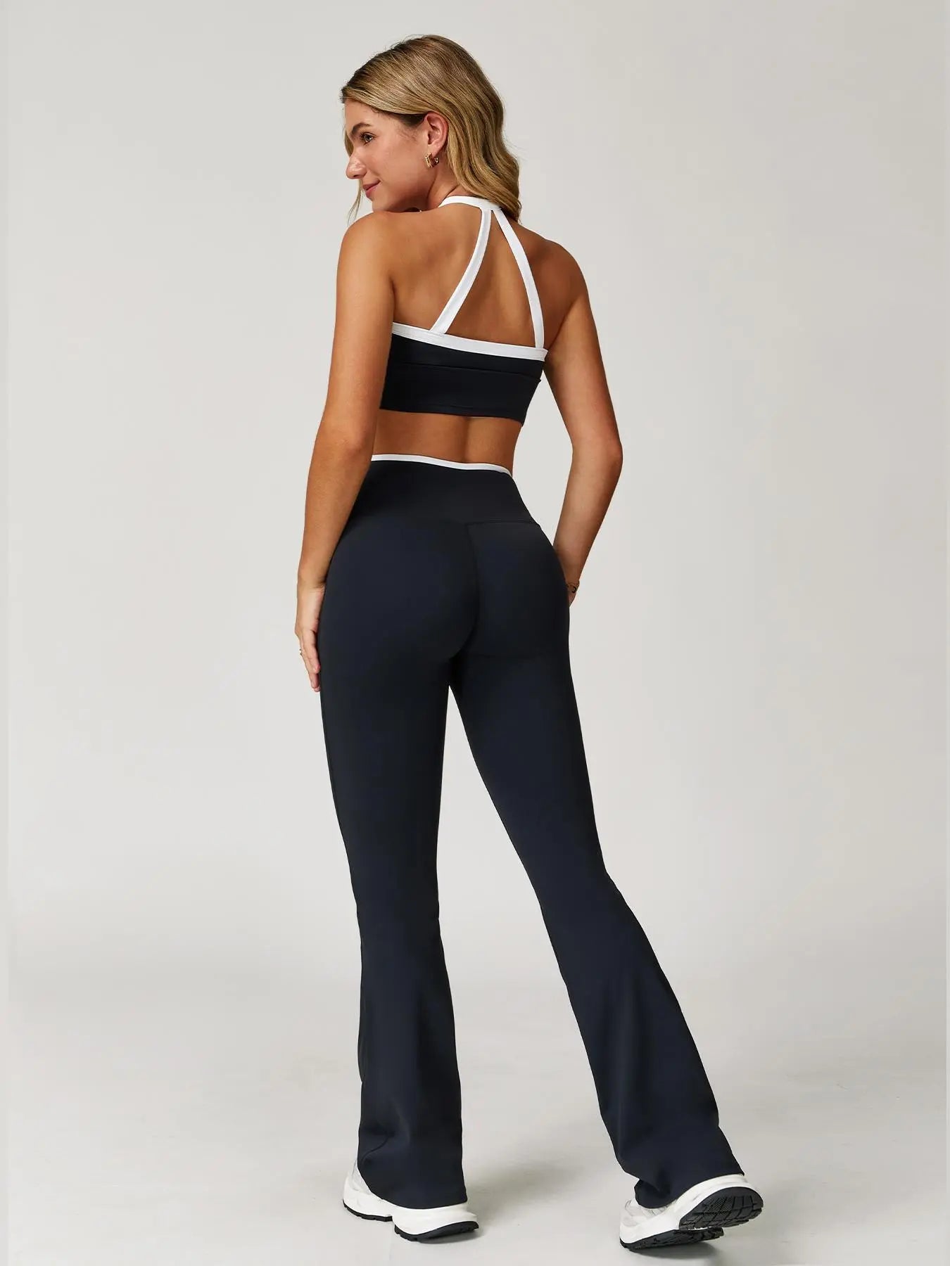 Women's Colorblock Sports Set, Sports Bra & Flare Leg Pants - image 8