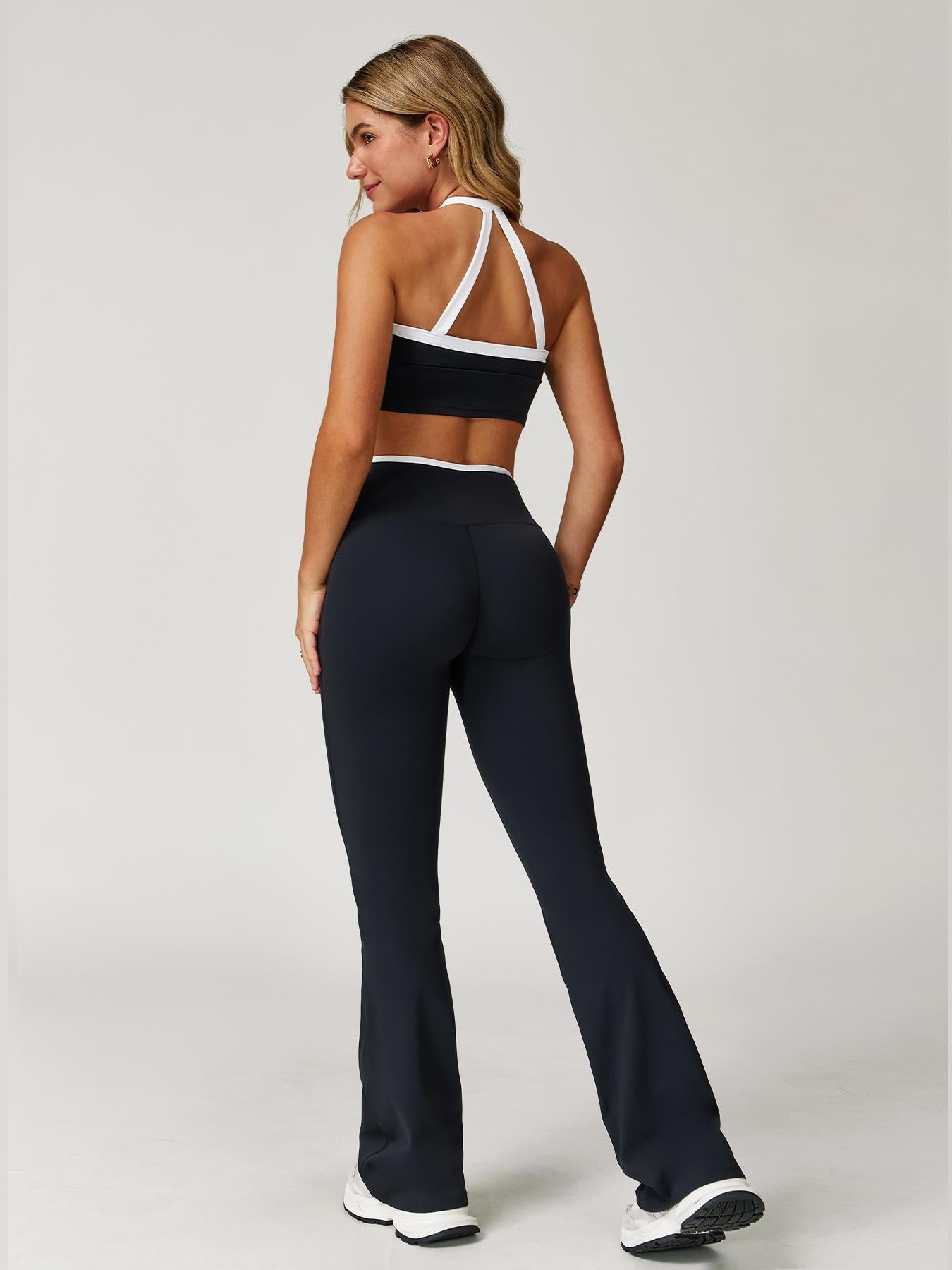 Women's Colorblock Sports Set, Sports Bra & Flare Leg Pants - image 12