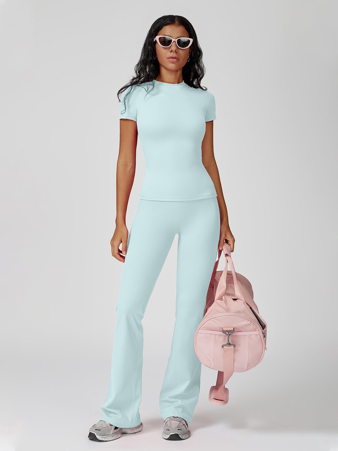 Women's Sporty Two-Piece Set, Quick-Dry Slim Fit T-Shirt & High Waist Yoga Pants - image 16