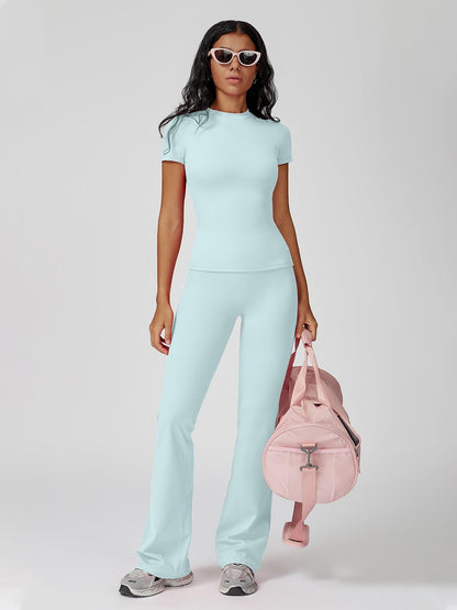 Women's Sporty Two-Piece Set, Quick-Dry Slim Fit T-Shirt & High Waist Yoga Pants - image 16
