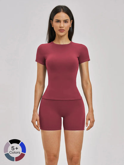 Spring Cross-Border Fleece Short Sleeve Sports Set, Women's Yoga Fitness - image 4