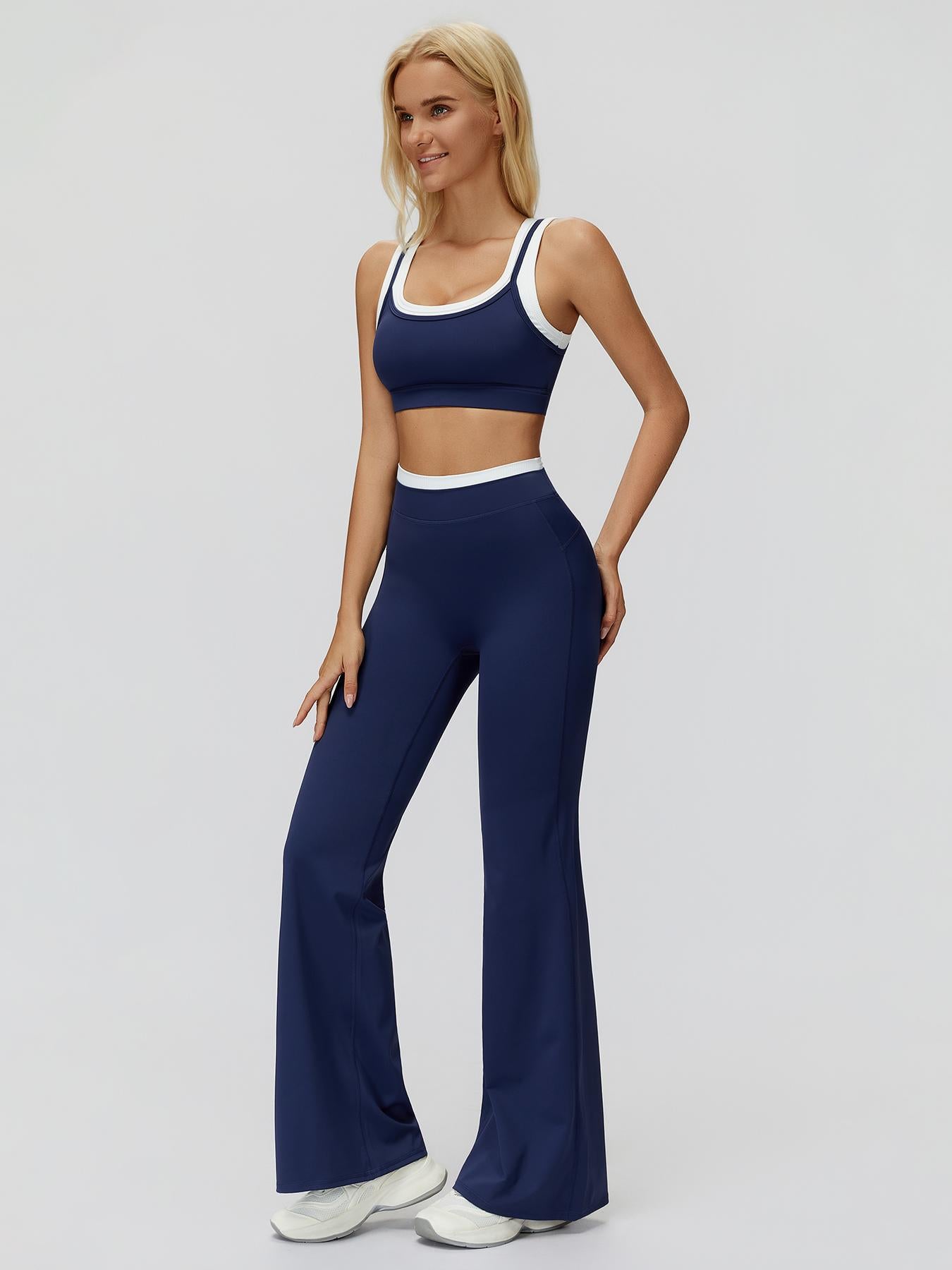 Women's Two-Piece Colorblock Yoga Set, High-Waisted Ribbed Casual Fitness Sportswear - image 13