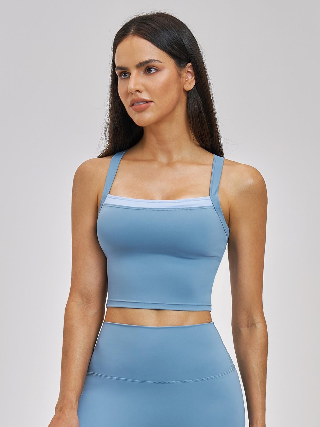 Cross Color Yoga Tank Top, Fake Two-Piece Design - image 13