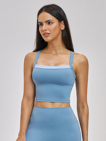 Cross Color Yoga Tank Top, Fake Two-Piece Design - image 13