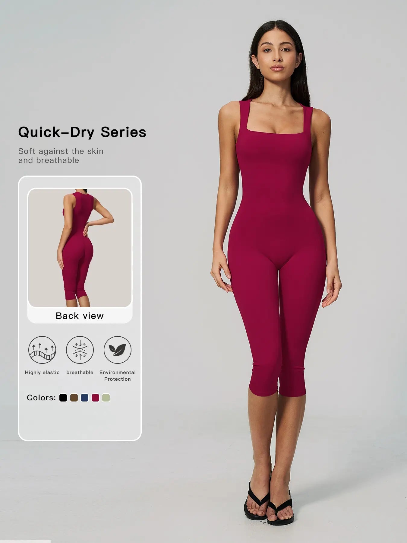 Cross-Border Naked Feel One-Piece Yoga, Square Neck Backless Tight Fit Slimming Sculpting Jumpsuit… - image 2