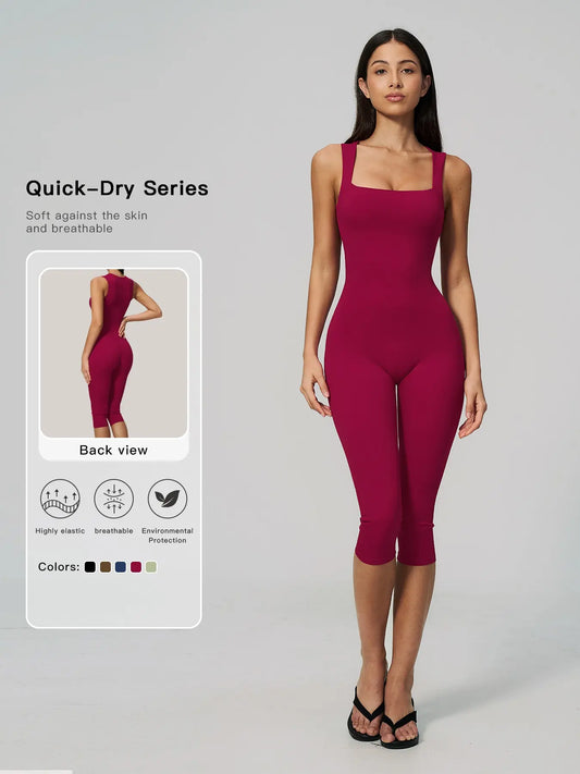 Cross-Border Naked Feel One-Piece Yoga, Square Neck Backless Tight Fit Slimming Sculpting Jumpsuit… - image 2