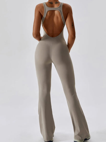 Women's Solid Cut Out Backless Sports Tummy Control Jumpsuit, Quick Drying U Neck Sleeveless Jumpsuit… - image 8